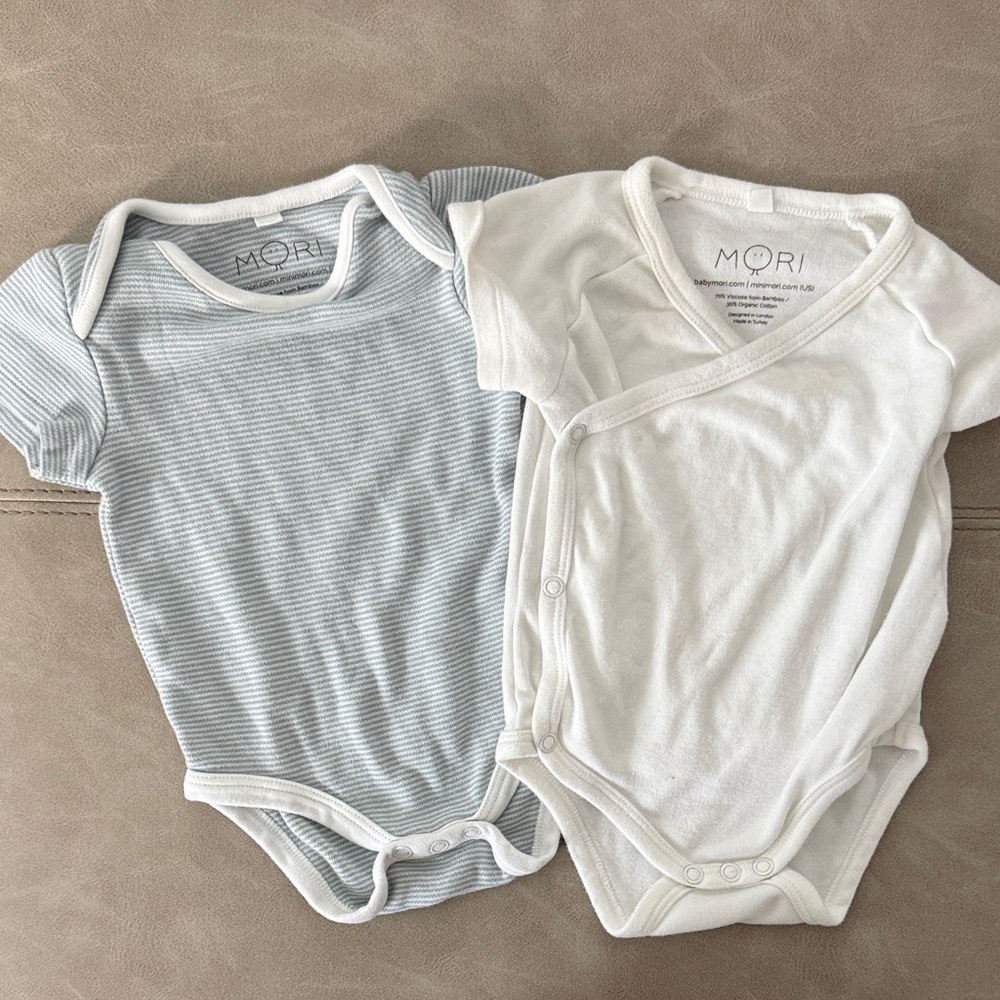 MORI Baby Bodysuit Set - Blue Stripe and White